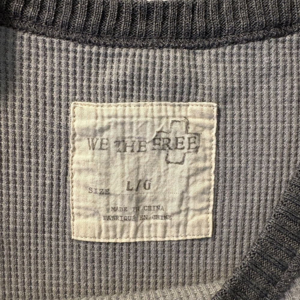 We the Free Waffle Knit Thermal Top Sz L Freedom Graphic Elbow Patches Boho USA - Picture 3 of 11